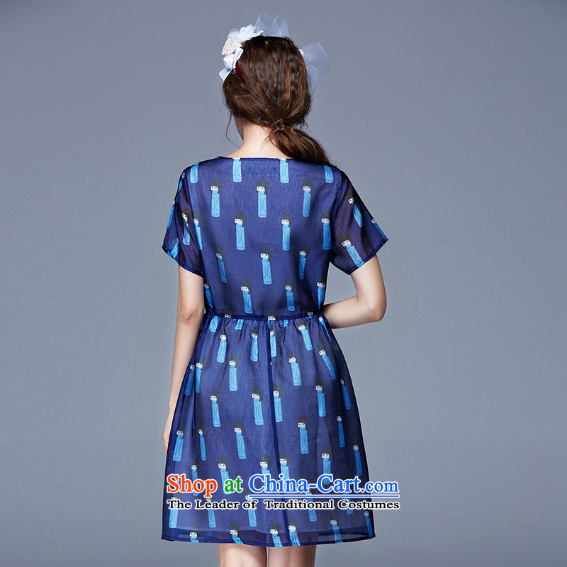 Rui Mei to to increase women's code for summer 2015, Europe and the new mm thick Foutune of video thin puppet stamp the yarn short-sleeved dresses N3695 5XL, Rui Mei be blue (RIUMILVE) , , , shopping on the Internet