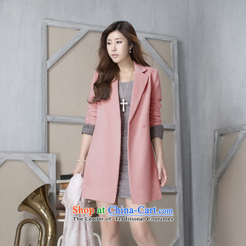  The Korean version of the female breast ouline pink in long hair? jacket genuine wool coat pink m,ouline,,,? Online Shopping
