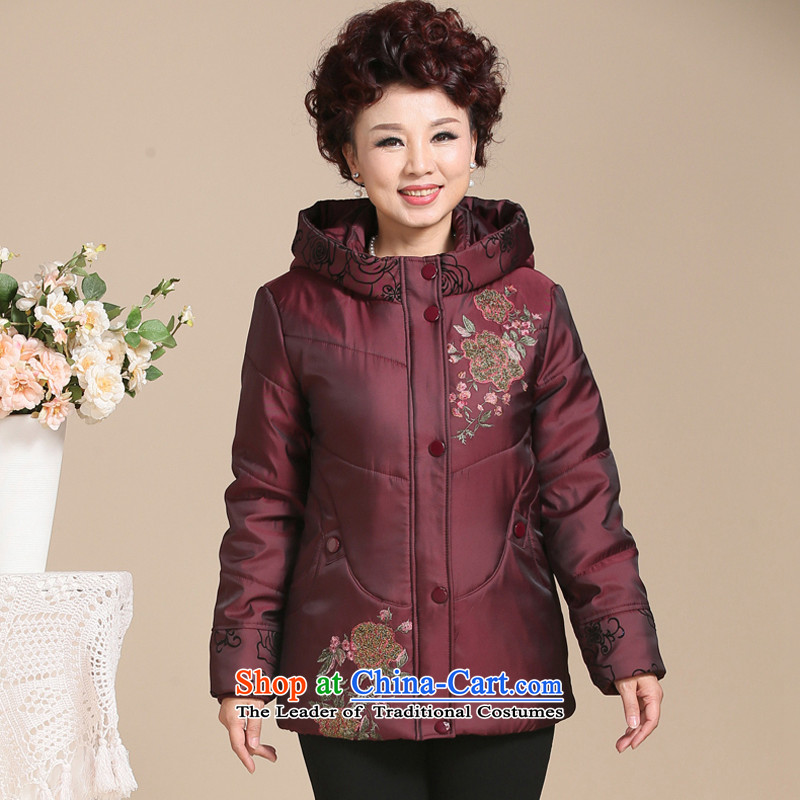 In 2015, the elderly woman ousmile replacing winter coat with thick middle-aged mother robe embroidered winter clothing larger female jackets cotton coat 0133 0133, wine red xl,ousmile,,, shopping on the Internet
