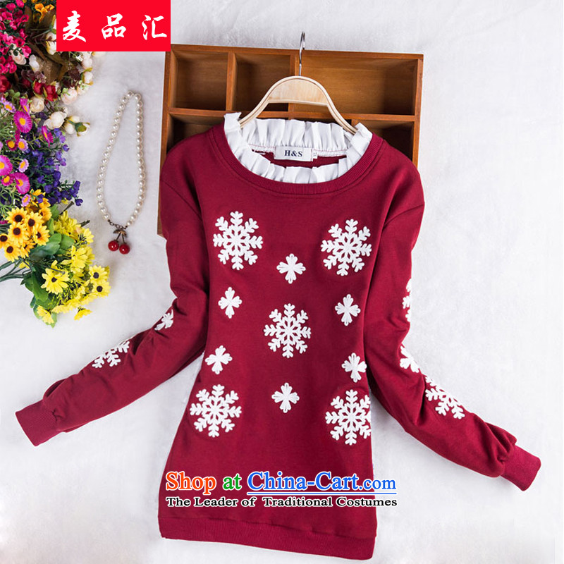 Mr Hui thick mm2015 products Fall_Winter Collections new to xl women's long-sleeved T-shirt thick sister video thin embroidered sweater, forming thereopening of the Netherlandswine red3XL recommendations 160-200 catty