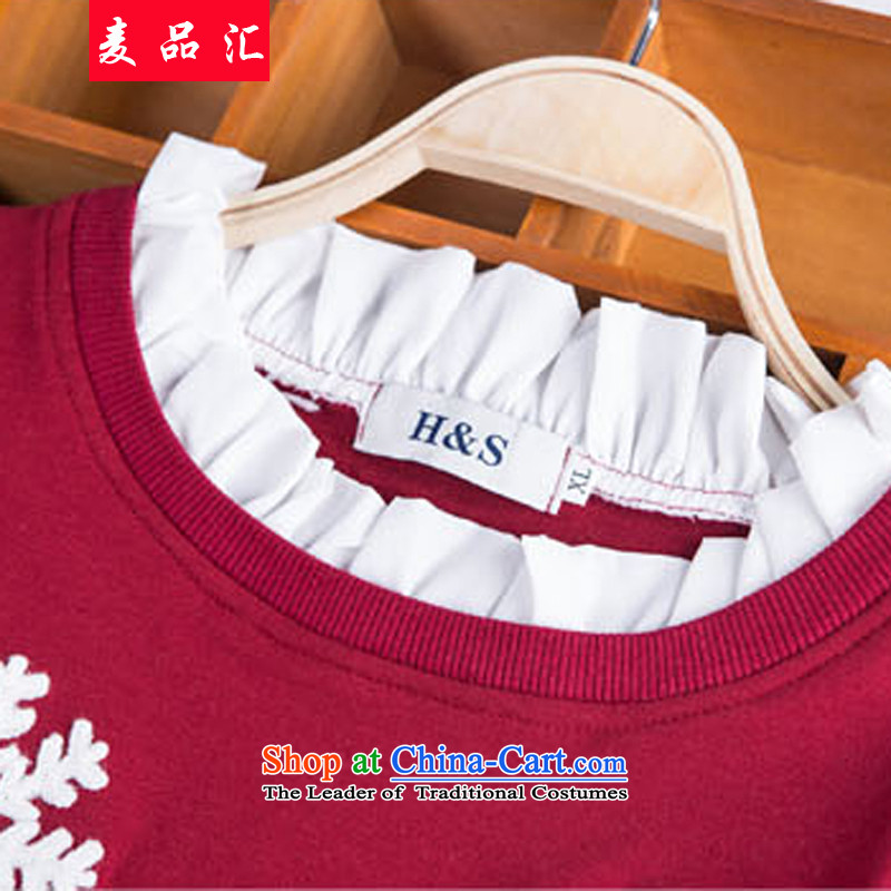 Mr Hui thick mm2015 products Fall/Winter Collections new to xl women's long-sleeved T-shirt thick sister video thin embroidered sweater, forming the reopening of the Netherlands wine red 3XL recommendations 160-200, Mr Hui has been pressed, online shopping