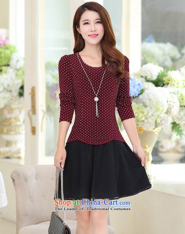 Tong Yuan larger women 2015 Autumn new long-sleeved leave two wave point skirt wear skirts Y154 autumn and winter thin black XXXXL video picture, prices, brand platters! The elections are supplied in the national character of distribution, so action, buy now enjoy more preferential! As soon as possible.