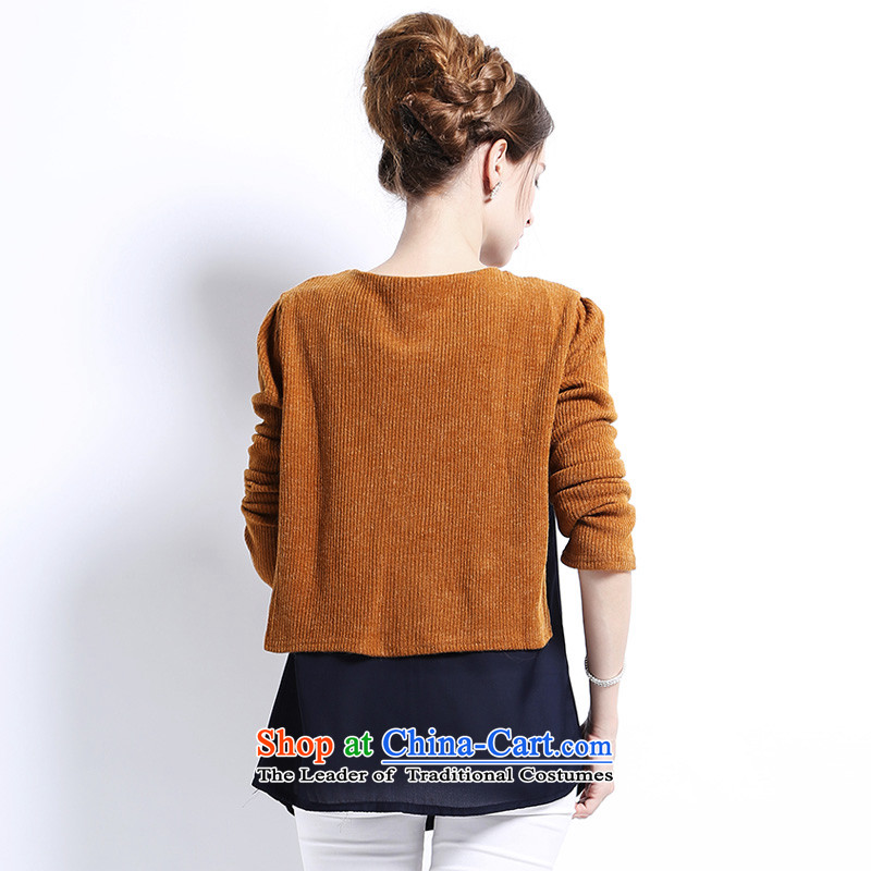 Luo Shani flower of ladies' knitted shirts code 2015 autumn and winter new liberal Korean fat mm long-sleeved shirt female clothes 2904 stereo repair waist 5XL( Brown), Shani flower sogni (D'oro) , , , shopping on the Internet