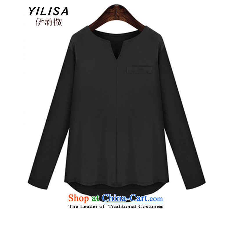 Ms 2015 sub-large female new fall inside the shirt thick MM autumn and winter to increase the number of video thin stylish shirt, forming the solid color T-shirt 302 Black?5XL