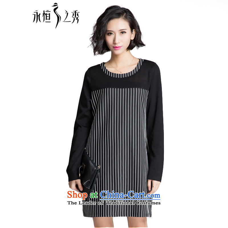 The Eternal Soo increase women's dresses autumn 2015 new product expertise with mm thick people to sister loose video thin stylish black-and-white streaks in temperament suits black and white color streaks skirt2XL