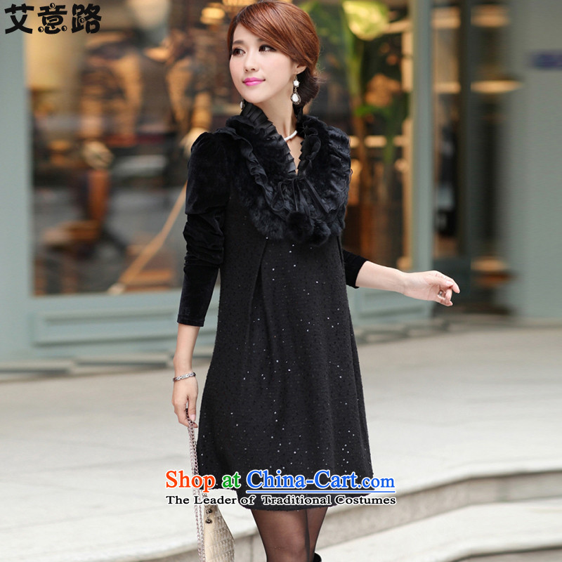 2015 Autumn to HIV-load new larger female rabbit hair shiny cards for long-sleeved video thin dresses 1800 Black XXXL, HIV to road , , , shopping on the Internet