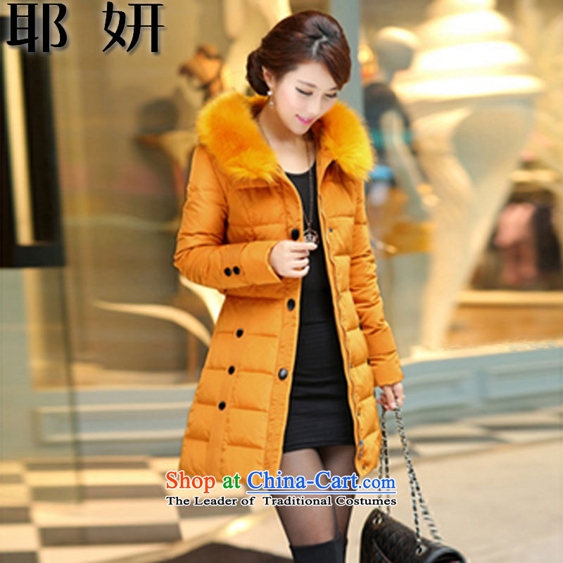 Thus large 2015 Yeon female western thick MM larger video thin cotton coat to increase girls in winter coats cotton long thick yellow orange 5XL, 8728# girl and her shopping on the Internet has been pressed.