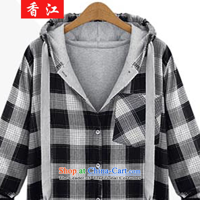 Xiang Jiang 2015 increased to autumn and winter female loose video in thin long thick mm larger segments of the king t-shirt   code sweater jacket 822 red checkered 5XL, Xiangjiang , , , shopping on the Internet