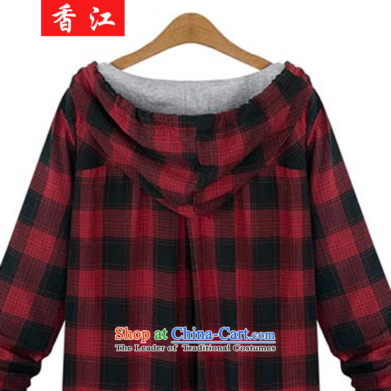 Xiang Jiang 2015 increased to autumn and winter female loose video in thin long thick mm larger segments of the king t-shirt   code sweater jacket 822 red checkered 5XL, Xiangjiang , , , shopping on the Internet