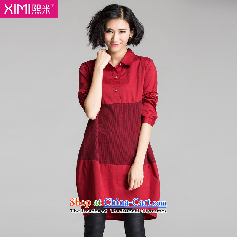 Hee-m to xl female extra-thick mm2015 shirt Fall_Winter Collections new thick sister thick, Hin thin black poverty Korean shirt collar deep red?3XL_140-160 catties_