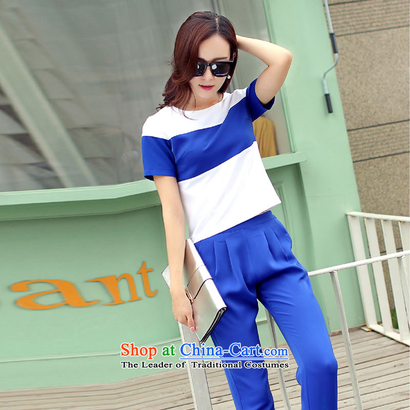 Billion by 2015 summer create new larger women small-wind thick MM casual pants kit Korean female summer chiffon two kits blue XXL, billion gymnastics shopping on the Internet has been pressed.