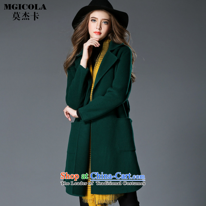 Mok card fall New England style reminiscent of the single row in the Sau San long-sided flannel coats wool coat dark greenM