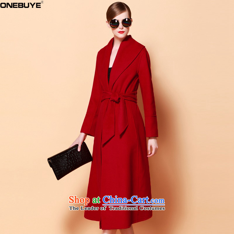  Sau San Solid Color International ONEBUYE fan belt with long-sleeved collars in long double-sided woolen coat jacket female red M,one BUYE,,, shopping on the Internet