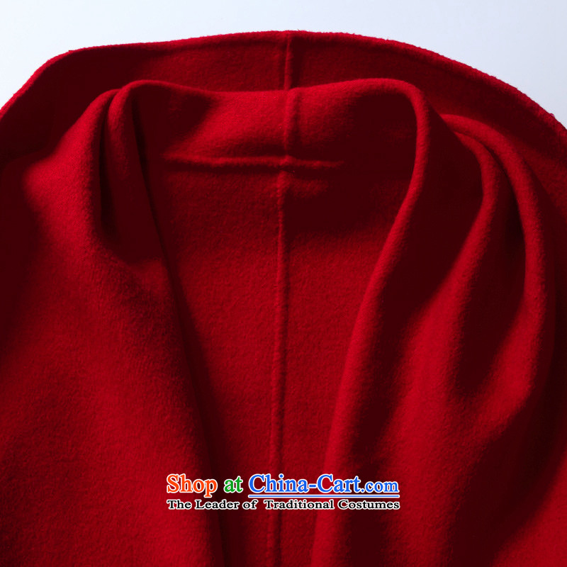  Sau San Solid Color International ONEBUYE fan belt with long-sleeved collars in long double-sided woolen coat jacket female red M,one BUYE,,, shopping on the Internet