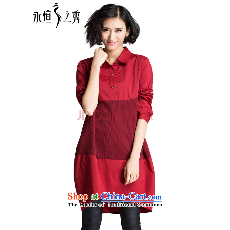 The Eternal-soo to xl women's dresses thick sister 2015 Autumn replacing new products, Hin thin, thick Korean loose black long shirt for poverty long-sleeved shirts BOURDEAUX?3XL