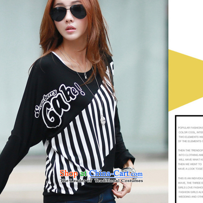 O Ya-ting 2015 autumn and winter new to increase women's code thick mm thin bat shirt graphics vertical streaks long-sleeved T-shirt female clothes 200 catties black 3XL recommends that you, O Jacob at 160-240 degree-ting (aoyating) , , , shopping on the Internet