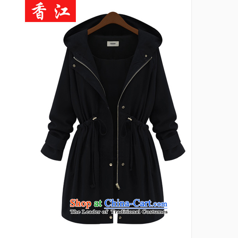 Xiang Jiang to increase women's burden of code 200 MM thick Fall_Winter Collections loose video thin long-sleeved sweater in Long Hoodie Hoodie?9956?Black Large Code 4XL