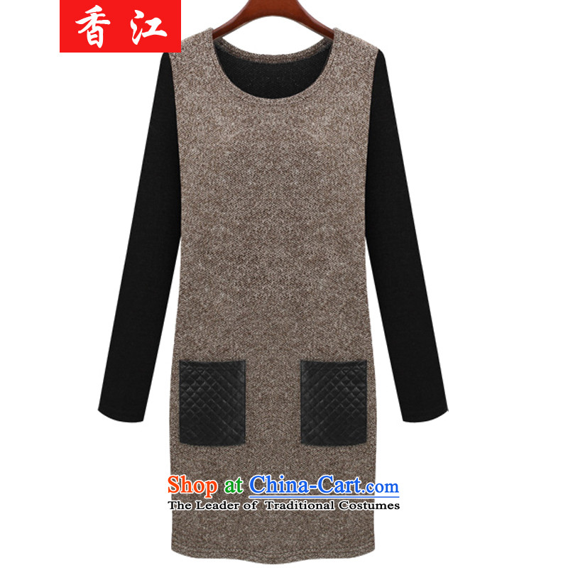 Xiang Jiang?2015 extra thick mm autumn female new products to increase the number of loose dress thick sister 200 catties, forming the long-sleeved brown 2021 large skirt 5XL