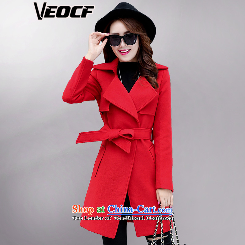 Veocf Loten?2015 Fall_Winter Collections Gross Korean female jacket?   in the medium to long term gross female 1208 red cloak??L