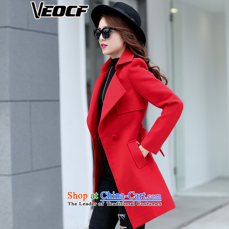 Veocf Loten 2015 Fall/Winter Collections Gross Korean female jacket?   in the medium to long term gross female 1208 red cloak? L,VEOCF,,, shopping on the Internet