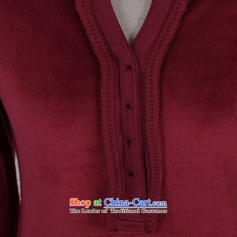 The officials of the fuseau larger female autumn and winter to xl V-neck shirt thick mm plus forming the lint-free thick thermal underwear wine red 4XL 175-195, the turbid fuseau shopping on the Internet has been pressed.