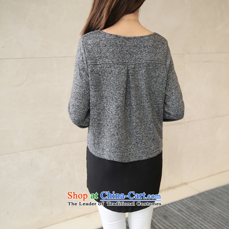 The requested maximum number of ladies autumn T-shirts to increase long-sleeved blouses and round-neck collar western minimalist gray T-shirt HM-9962 large gray code of the requested.... XL, online shopping