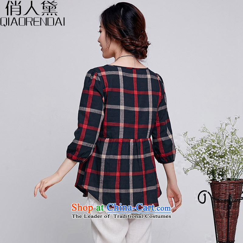 For People Doi xl women in spring and autumn 2015 new seven-sleeved shirt cotton linen dolls thick MM loose video thin T shirt Blue M for female persons (QIAORENDAI DOI) , , , shopping on the Internet
