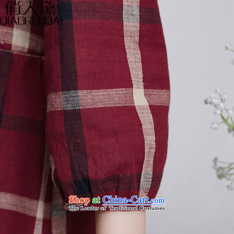 For People Doi xl women in spring and autumn 2015 new seven-sleeved shirt cotton linen dolls thick MM loose video thin T shirt Blue M for female persons (QIAORENDAI DOI) , , , shopping on the Internet