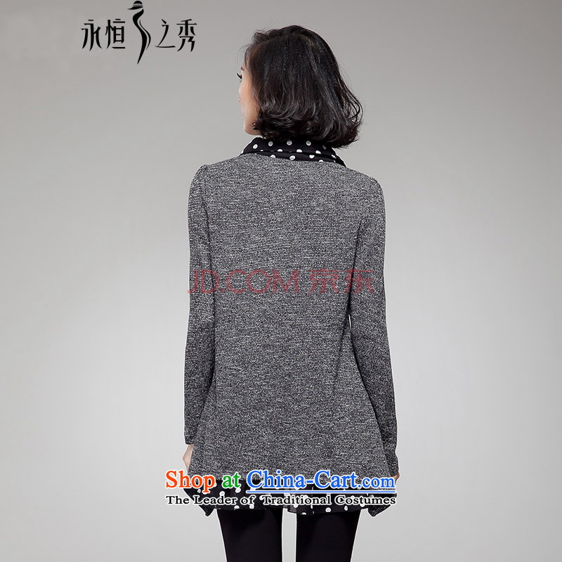 The Eternal Soo-XL lady knitted shirts 2015 new fall thick mm sister expertise with the person who is loose video thin, long-sleeved lapel leave two black and gray shirt 3XL, eternal Soo , , , shopping on the Internet