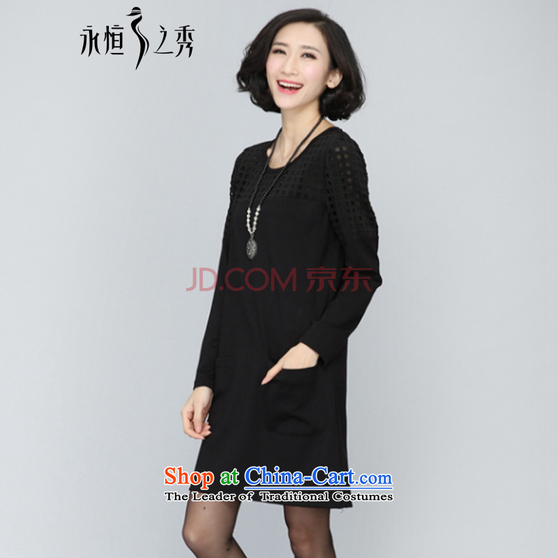 The Eternal-soo to xl women's dresses thick sister 2015 Autumn replacing new thick mm thick, Hin thin, Korean engraving burned out long-sleeved black 4XL, straight skirt the eternal Soo , , , shopping on the Internet