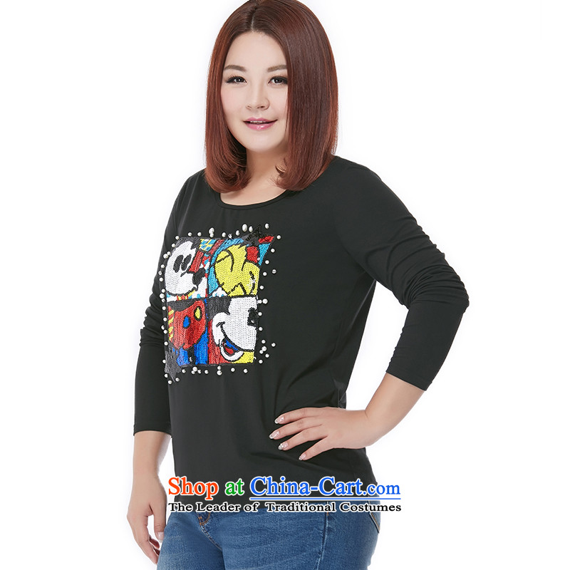 Msshe2015 new modal cartoon long-sleeved T-shirt 200 catties to xl blouses 10029 Black 3XL, Susan Carroll, the poetry Yee (MSSHE),,, shopping on the Internet