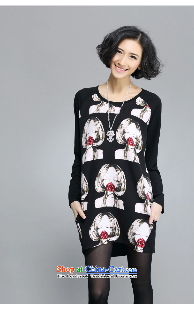 Chung Cayman, spring and autumn 2015 new fat mm new large long-sleeved T-shirts in long loose stamp dresses female 608 Black XXXXL picture, prices, brand platters! The elections are supplied in the national character of distribution, so action, buy now enjoy more preferential! As soon as possible.