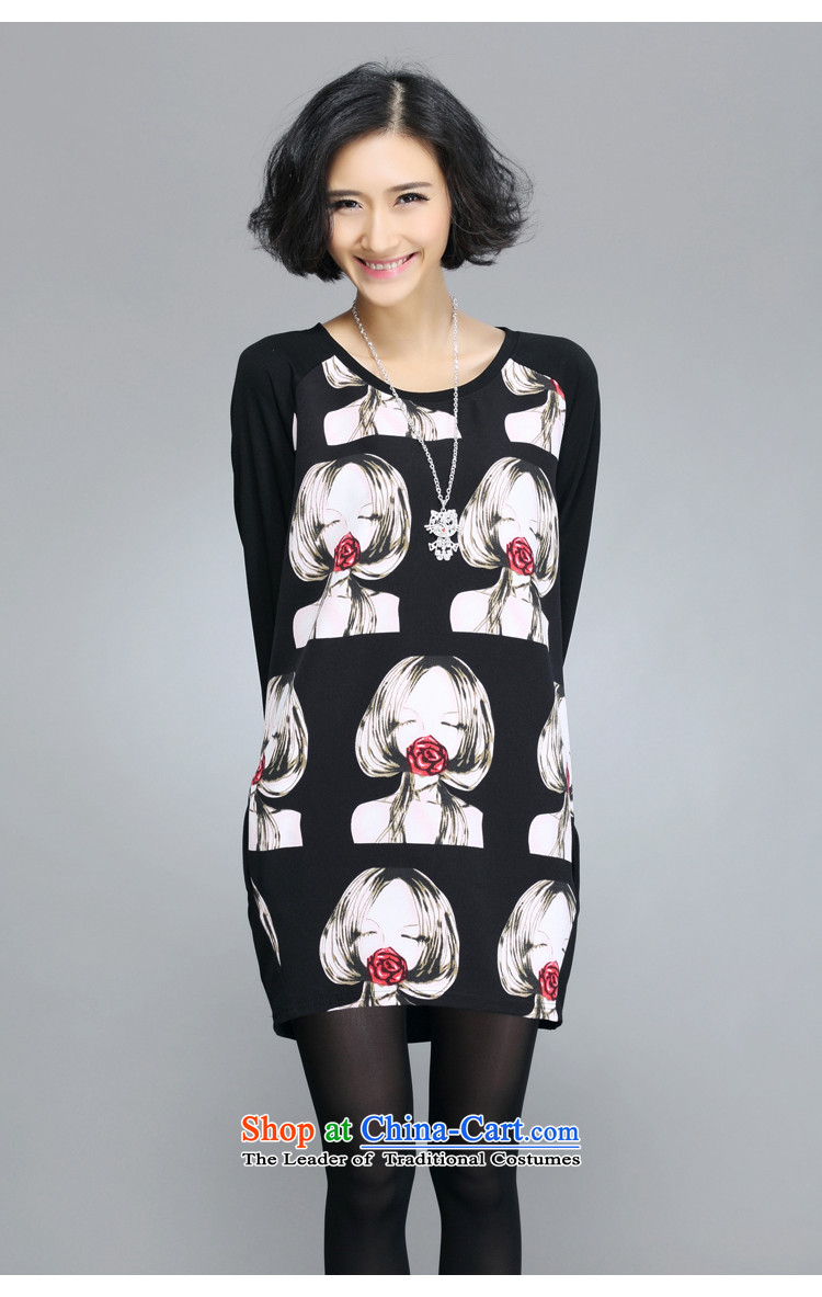 Chung Cayman, spring and autumn 2015 new fat mm new large long-sleeved T-shirts in long loose stamp dresses female 608 Black XXXXL picture, prices, brand platters! The elections are supplied in the national character of distribution, so action, buy now enjoy more preferential! As soon as possible.