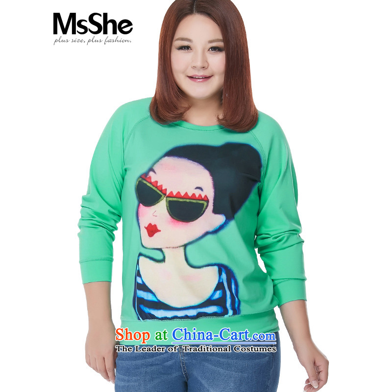 Msshe2015 autumn and winter new Wild leisure stamp larger T-shirt thick girls' Graphics thin, thick mm xl Female 10175     6XL green