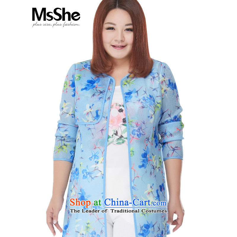 Msshe2015 autumn large number in the women's long jacket, thick mm commuter wind graphics thin coat 10111?6XL blue