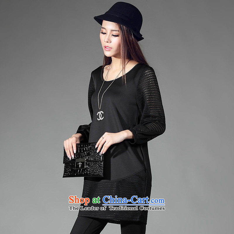 Morning to 2015 autumn and winter new larger female engraving stitching knitted dresses score of 9 mm thick cuff lights hanging over the skirt 4XL( black 150 - 160131), the burden of recommendations to morning shopping on the Internet has been pressed.