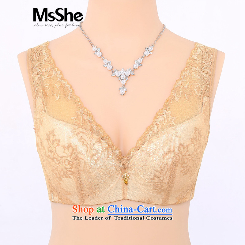Msshe2015 new V-gather full cup thin large bra thick mm Lace Embroidery bra 102 16 Kim khaki?90C