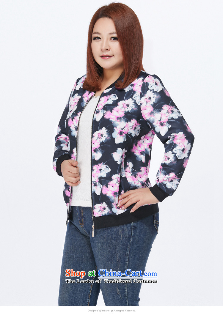 Stamp round-neck collar plus msshe indeed intensify baseball shirt female autumn 2015 thick sister video thin large cardigan 10,001 blue toner 3XL flower picture, prices, brand platters! The elections are supplied in the national character of distribution, so action, buy now enjoy more preferential! As soon as possible.