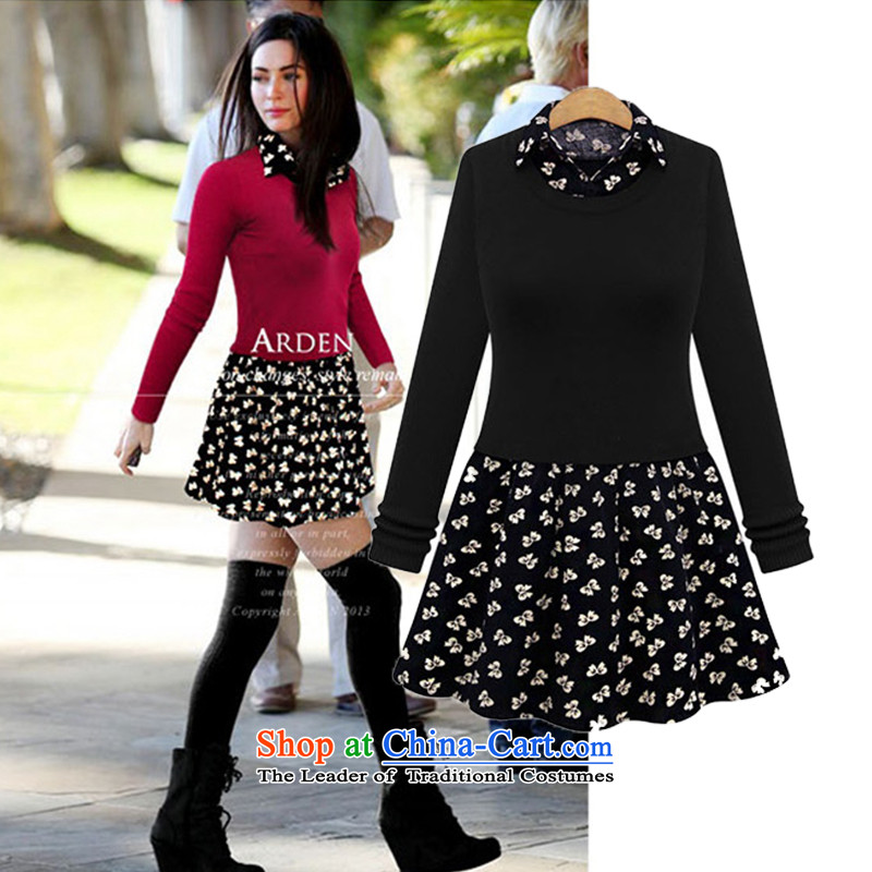 O Ya-ting to increase women's code 2015 new autumn and winter dresses long-sleeved sweater knit leave two forming the skirt?D618 saika?black wild stylish?5XL recommendations 175-210 catty