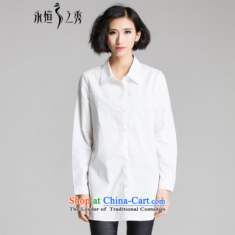 The Eternal Soo-XL women forming the autumn 2015 NEW SHIRT thick mm thick modern graphics sister in thin long sleeves shirt, forming the Netherlands shirt OL White?4XL