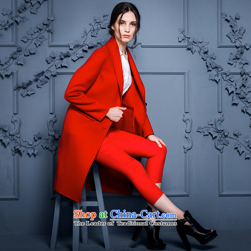 Doi Yung autumn and winter headquarters video thin hair? female jacket coat girl in double-side Long Hoodie candy colors of red cashmere overcoat??M