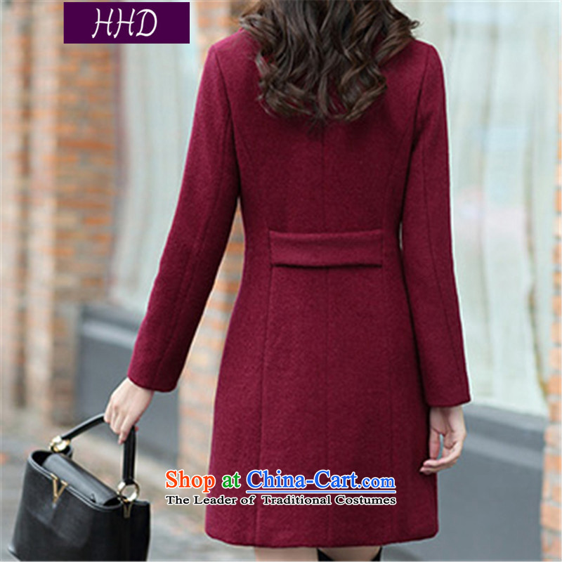 Hhds 2015 autumn and winter new women in Korean long hair? a wool coat loose coat female wine red Xl,hhd,,, shopping on the Internet