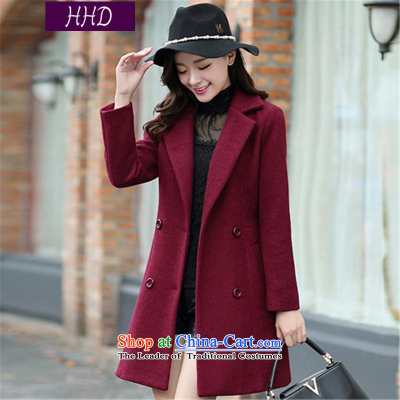 Hhds 2015 autumn and winter new women in Korean long hair? a wool coat loose coat female wine red Xl,hhd,,, shopping on the Internet