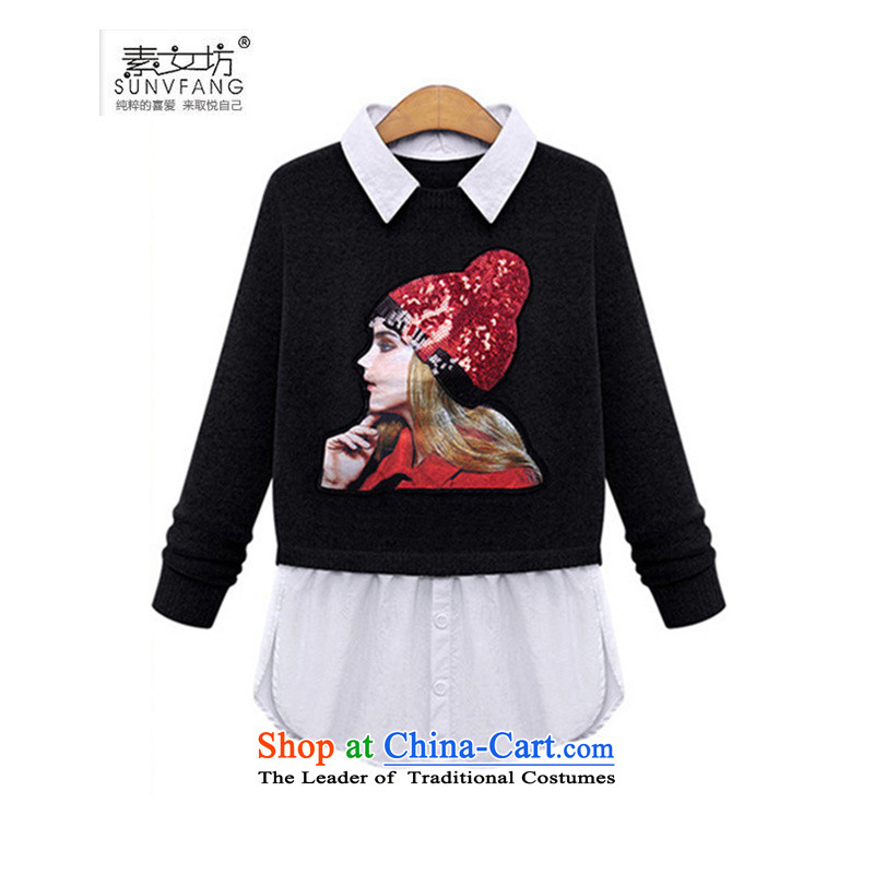 Motome Workshop 2015 Autumn new 200 catties large European and American lady knitted sweaters larger leave two forming the Netherlands 318 Black 4XL recommendations 160-175, Motome Fong (SUNVFANG) , , , shopping on the Internet