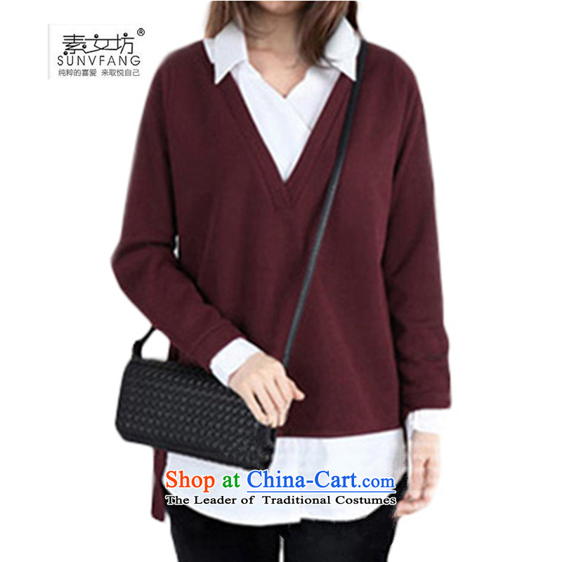 Motome Workshop2015 autumn and winter new 200 catties thick MM Western Frau Holle female graphics thin wild leave two pieces of knitted shirts, forming the 319 wine red5XLrecommendations 175-215 catty