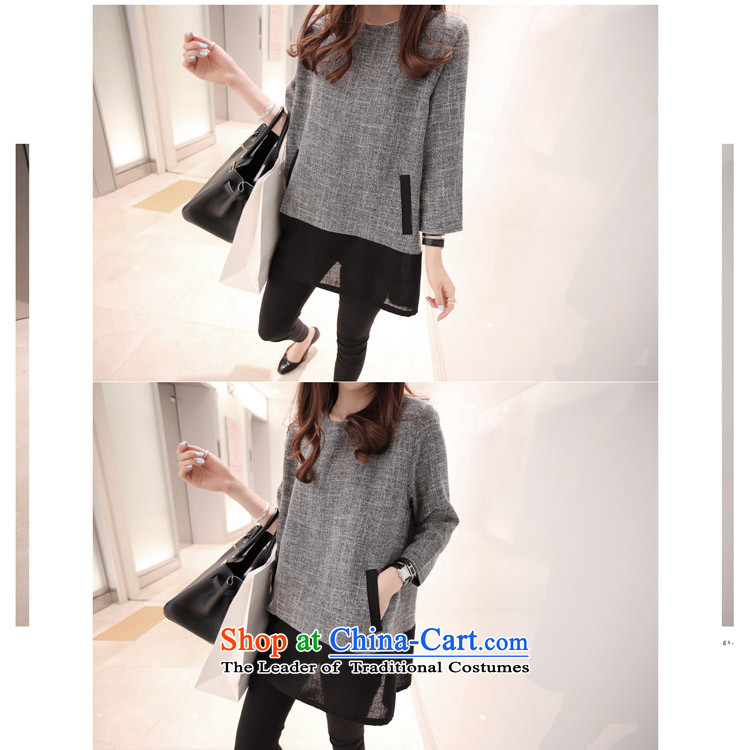  2015 Korean card Yin new larger women of autumn and winter Fat MM to intensify the loose, long thin graphics shirts dresses T-shirt 5186 Light Gray 5XL picture, prices, brand platters! The elections are supplied in the national character of distribution, so action, buy now enjoy more preferential! As soon as possible.