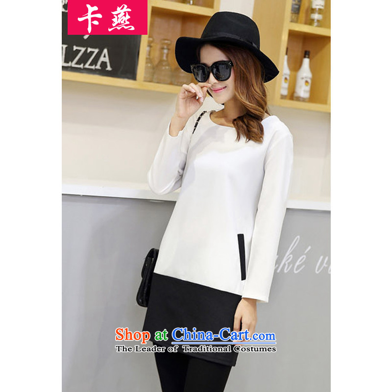  2015 Korean card Yin new larger women of autumn and winter Fat MM to intensify the loose, long thin graphics shirts dresses T-shirt 5186 Light Gray 5XL, card Yan Shopping on the Internet has been pressed.