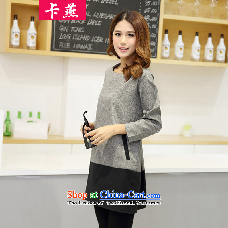  2015 Korean card Yin new larger women of autumn and winter Fat MM to intensify the loose, long thin graphics shirts dresses T-shirt 5186 Light Gray 5XL, card Yan Shopping on the Internet has been pressed.