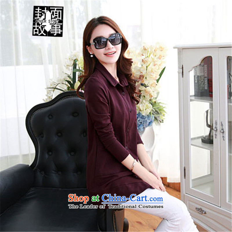 Cover Story in spring and autumn 2015 new middle-aged moms with minimalist lapel long-sleeved shirt, long loose shirt larger blouses XXXL, dark red cover story (COVER) SAYS shopping on the Internet has been pressed.