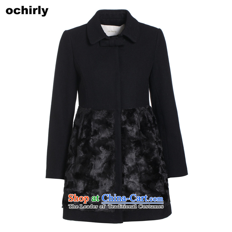 The new Europe, ochirly female high-lumbar stitching petticoats boards in reverse collar plush coat 1143342930? M(165/88A), 090 Europe, the black (ochirly) , , , shopping on the Internet